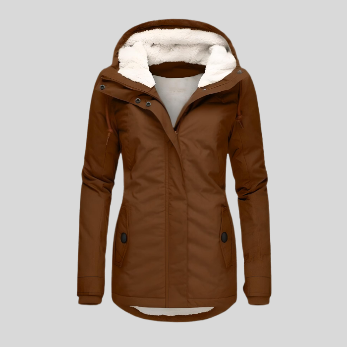 Women's Waterproof Rain Jacket with Hood and Extended Back Hem
