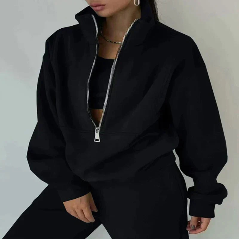 Women's 2-Piece Tracksuit Set with Half-Zip Pullover and Joggers